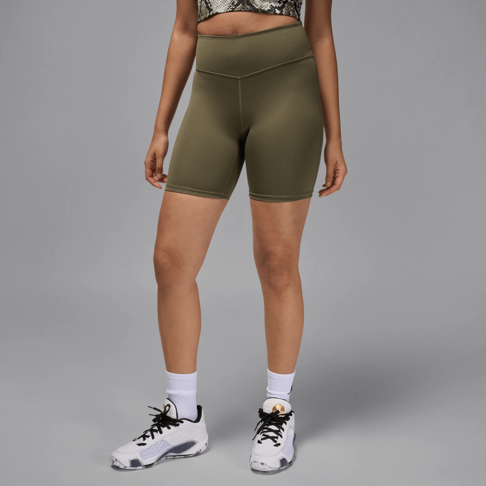 Jordan Sport Women's High-Waisted 7" Bike Shorts Medium Olive/White