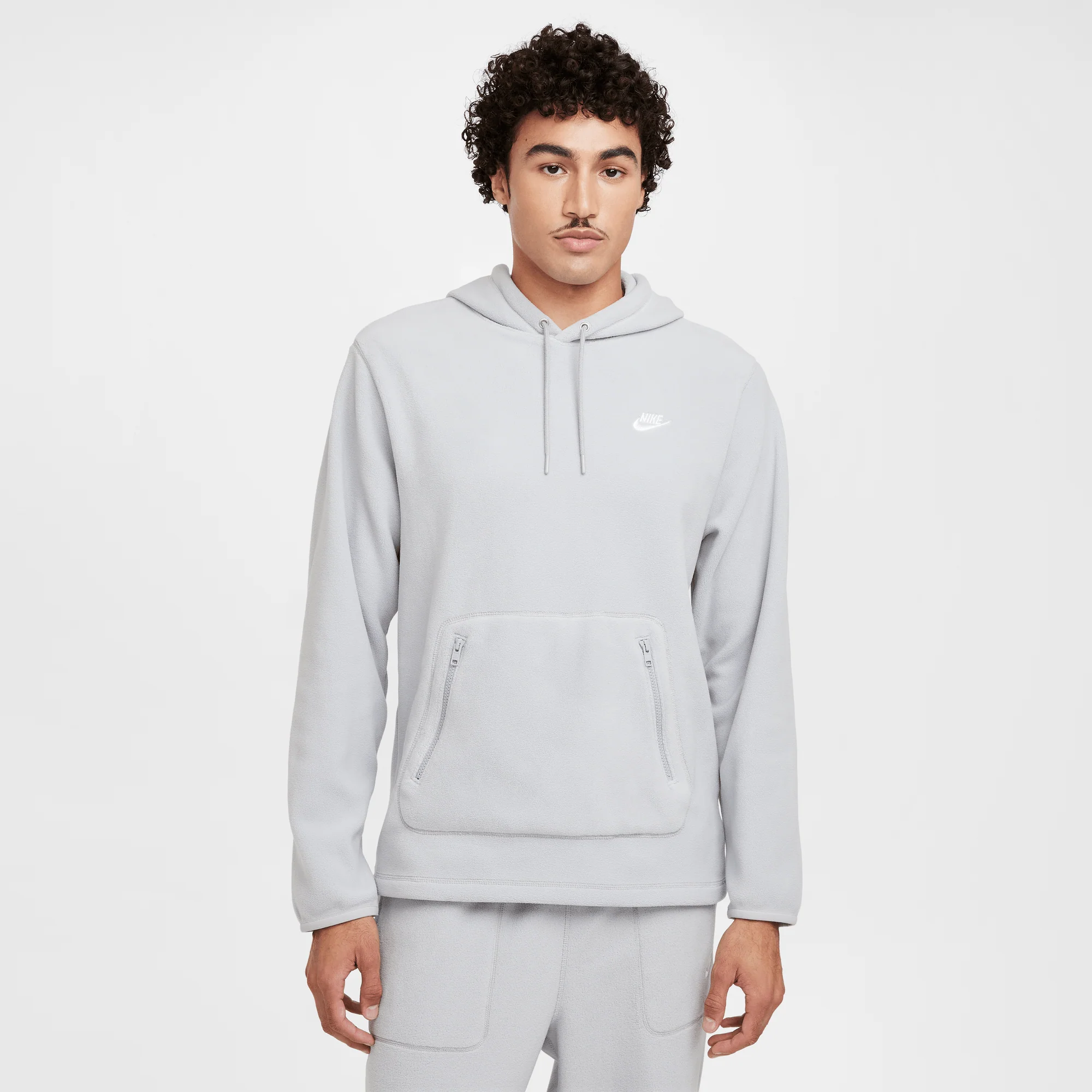 Nike Club Men's Winterized Pullover Hoodie Light Smoke Grey/Pure/White